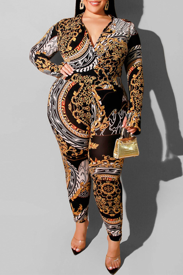 

Lovely Casual Printed Black Plus Size One-piece Jumpsuit