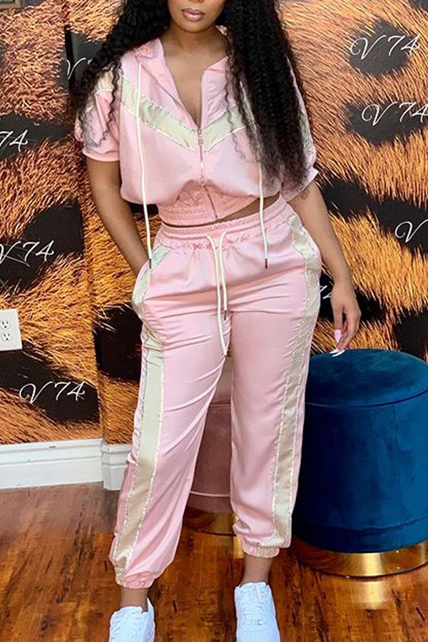 

Lovely Trendy Patchwork Pink Two-piece Pants Set