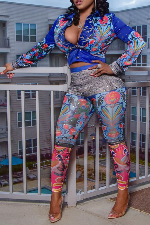 

Lovely Trendy Printed Multicolor Two-piece Pants Set, Multi