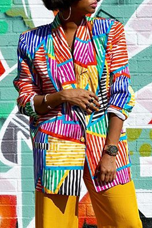

Lovely Casual Striped Patchwork Multicolor Coat, Multi