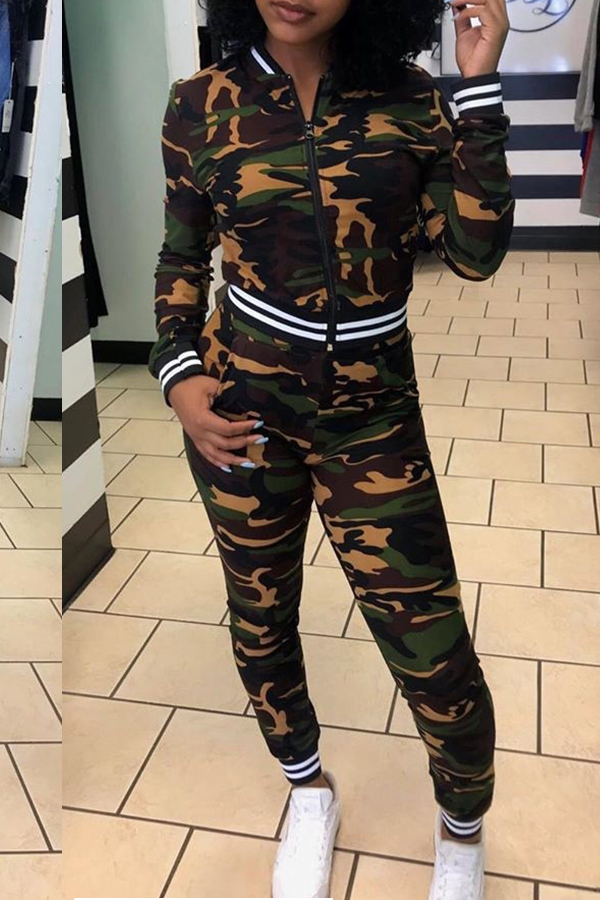 

Lovely Casual Camouflage Printed Two-piece Pants Set, Camo