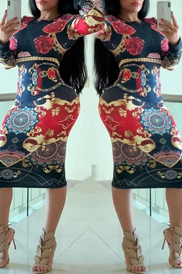 

Lovely Casual Printed Skinny Black Knee Length Dress