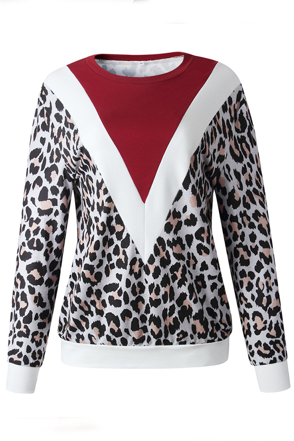 

Lovely Casual Patchwork Printed Red Sweatshirt Hoodie