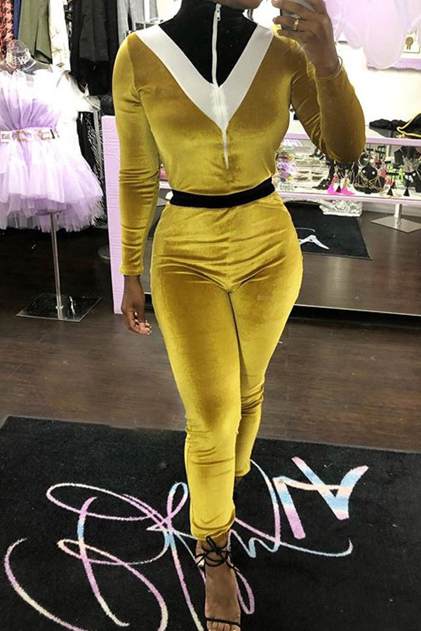 

Lovely Chic Patchwork Yellow One-piece Jumpsuit