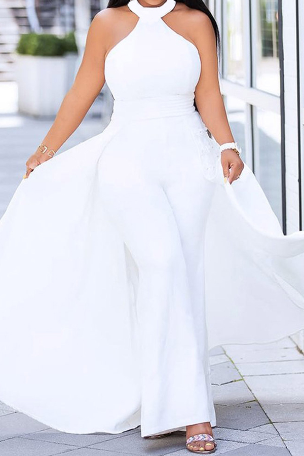 

Lovely Casual Sleeveless White Plus Size One-piece Jumpsuit