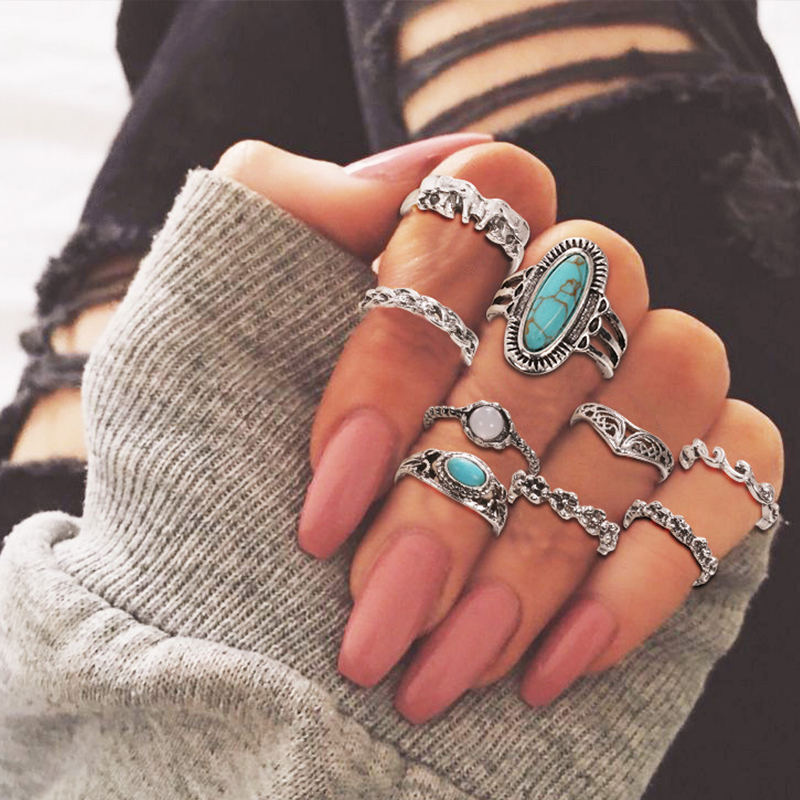 

Lovely Trendy 10-piece Make Old Silver Ring