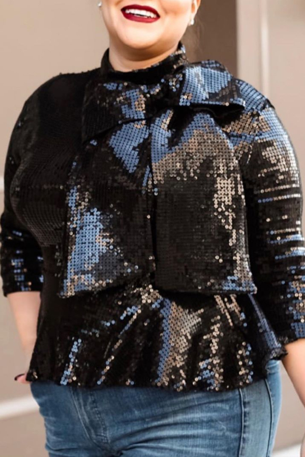 

Lovely Casual Sequined Black Plus Size Blouse