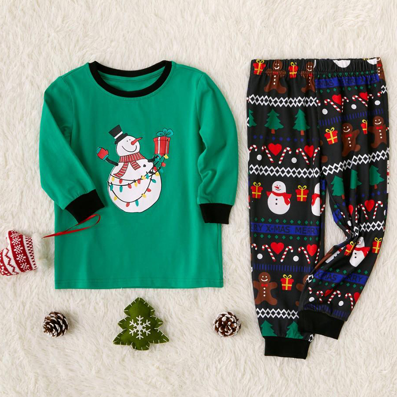 

Lovely Family Santa Claus Printed Green Kids Two-piece Pants Set