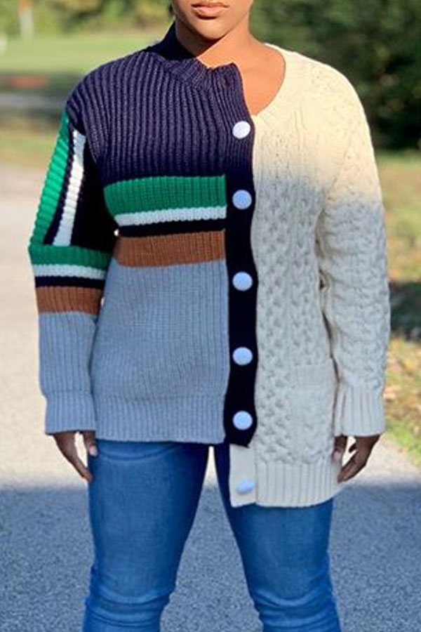 

Lovely Casual Patchwork Multicolor Cardigan, Multi