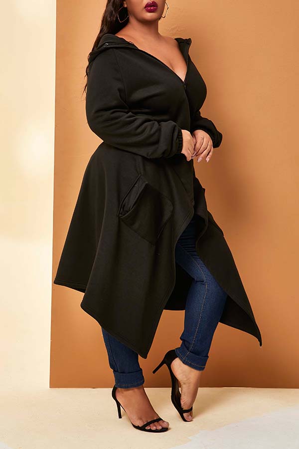

Lovely Casual Hooded Collar Black Plus Size Coat