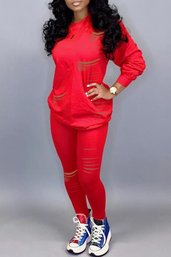 

Lovely Casual Hollow-out Red Two-piece Pants Set