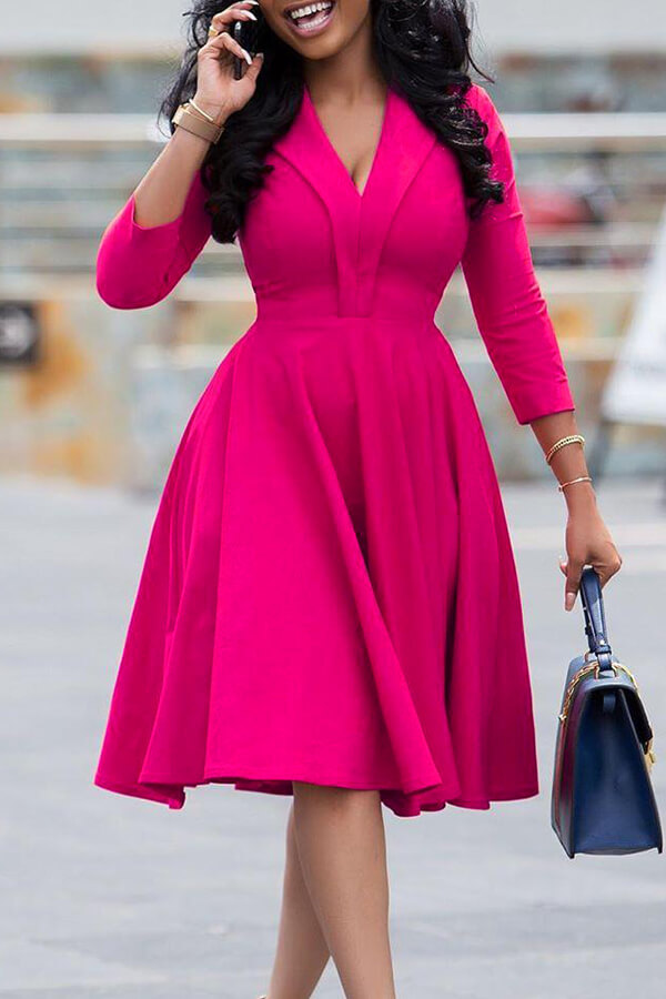 

Lovely Leisure V Neck Rose Red Knee Length Dress