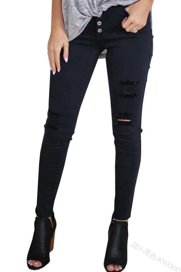 

Lovely Casual Hollow-out Black Jeans