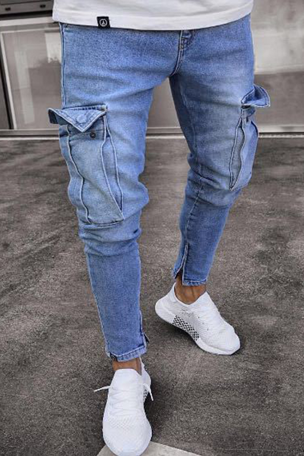 

Lovely Casual Pockets Design Baby Blue Jeans