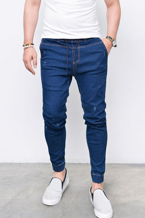 

Lovely Casual Drawstring Deep Blue Jeans