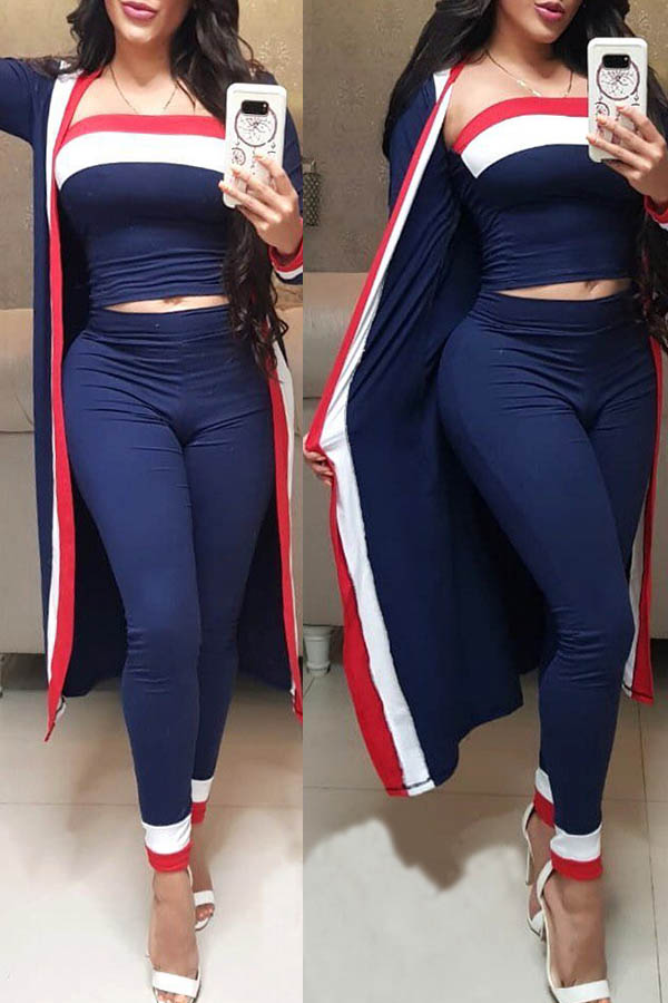

Lovely Trendy Patchwork Blue Two-piece Pants Set