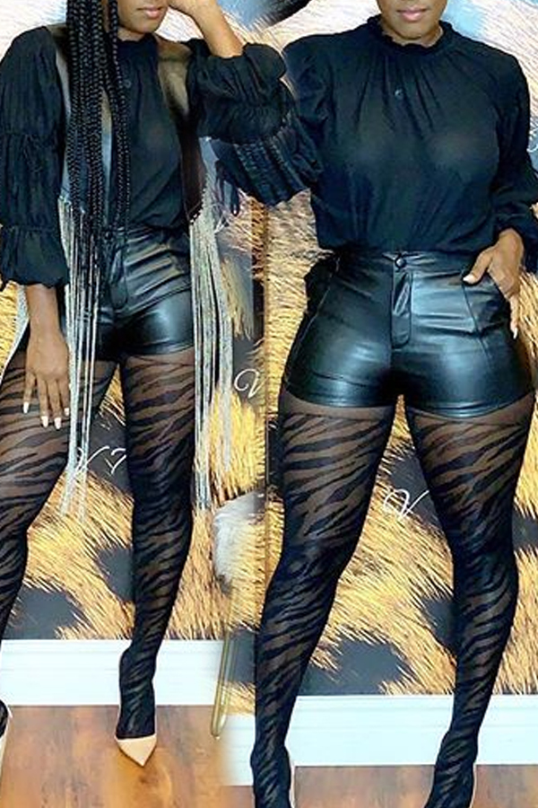 

Lovely Casual Ruffle Design Black Blouse