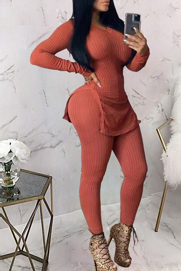 

Lovely Casual V Neck Basic Red Two-piece Pants Set