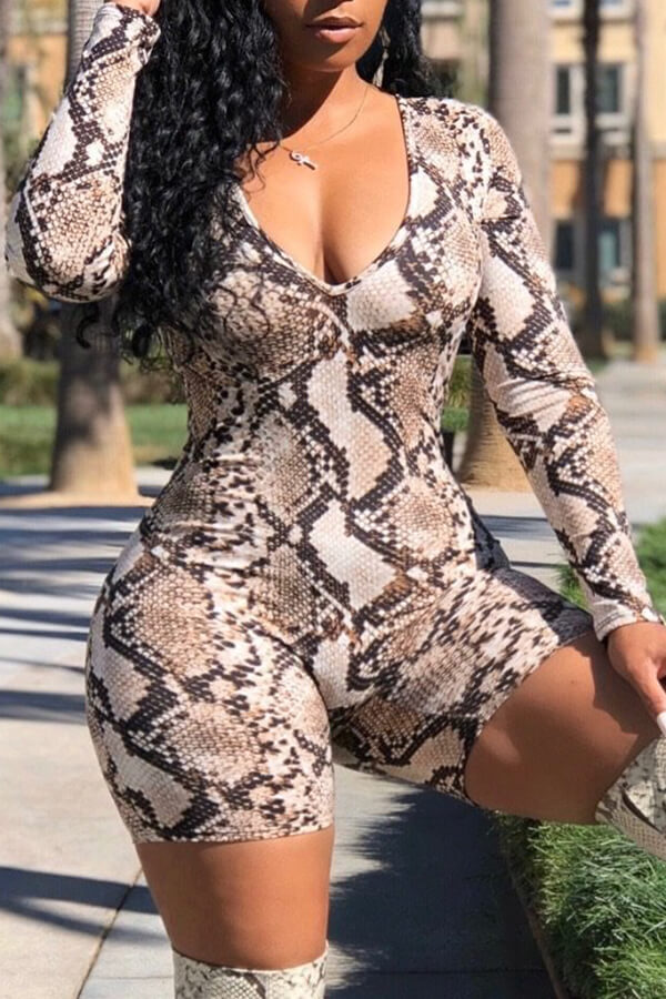 Cheap Rompers Lovely Sexy Snakeskin Printed One-piece Romper