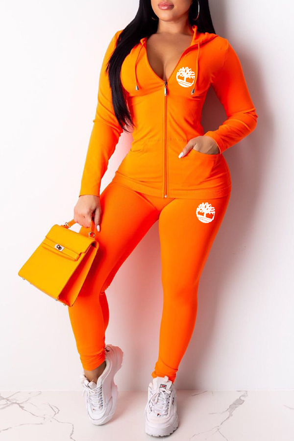 

Lovely Casual Hooded Collar Orange Two-piece Pants Set