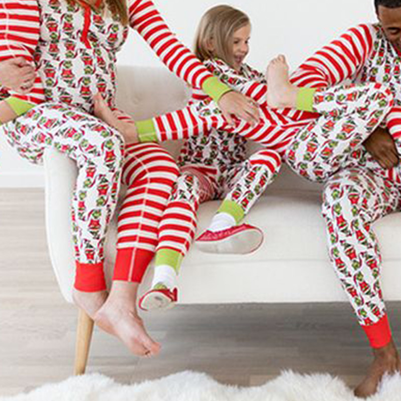 

Lovely Family Striped Printed Red Mother Two-piece Pants Set