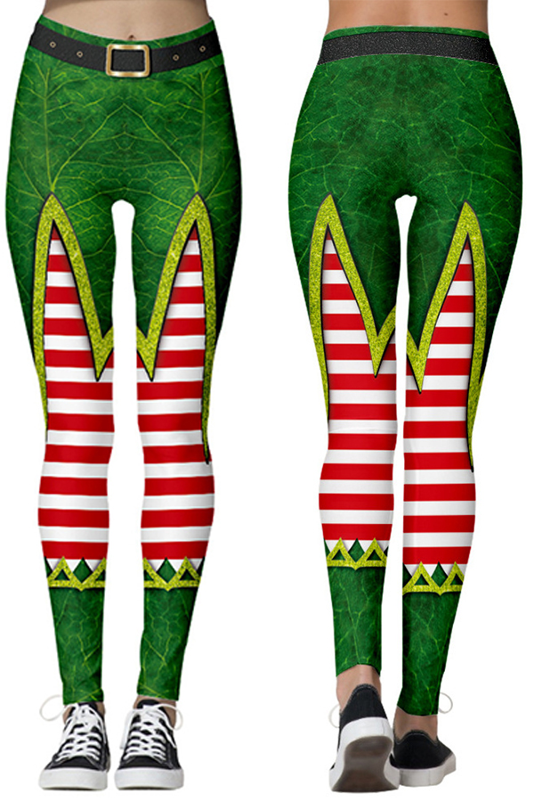 

Lovely Christmas Day Printed Skinny Green Leggings