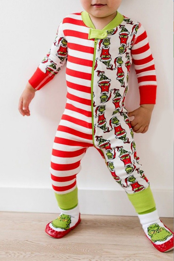 

Lovely Family Striped Printed White Baby One-piece Jumpsuit, Red