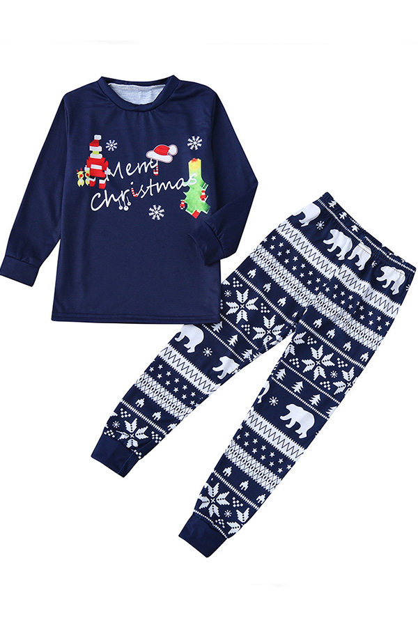 

Lovely Family Santa Claus Printed Dark Blue Boys Two-piece Pants Set