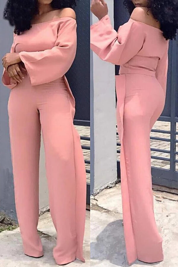 Lovely Leisure Loose Flounce Design Pink Onepiece Jumpsuit_Jumpsuit