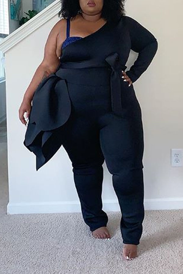 

Lovely Casual Basic Black Plus Size Two-piece Pants Set