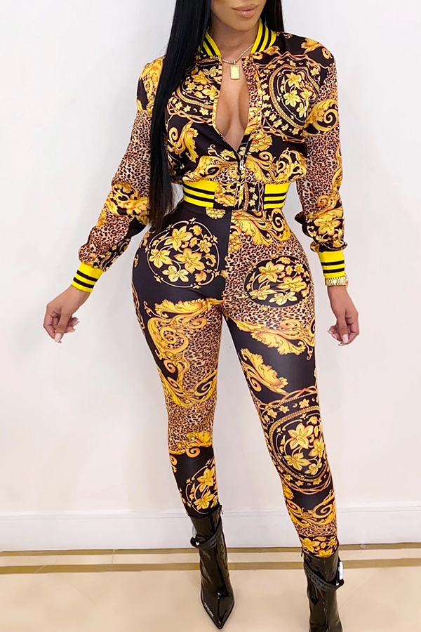 

Lovely Casual Printed Black Two-piece Pants Set