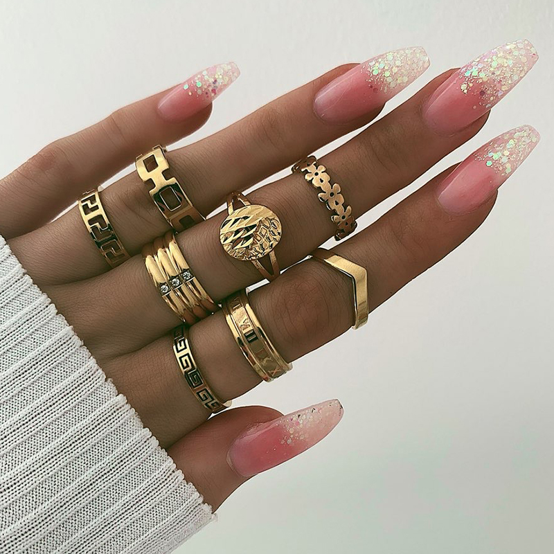 

Lovely Trendy 8-piece Gold Metal Ring