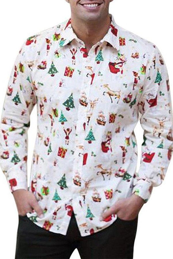 

Lovely Casual Santa Claus Printed White Shirt