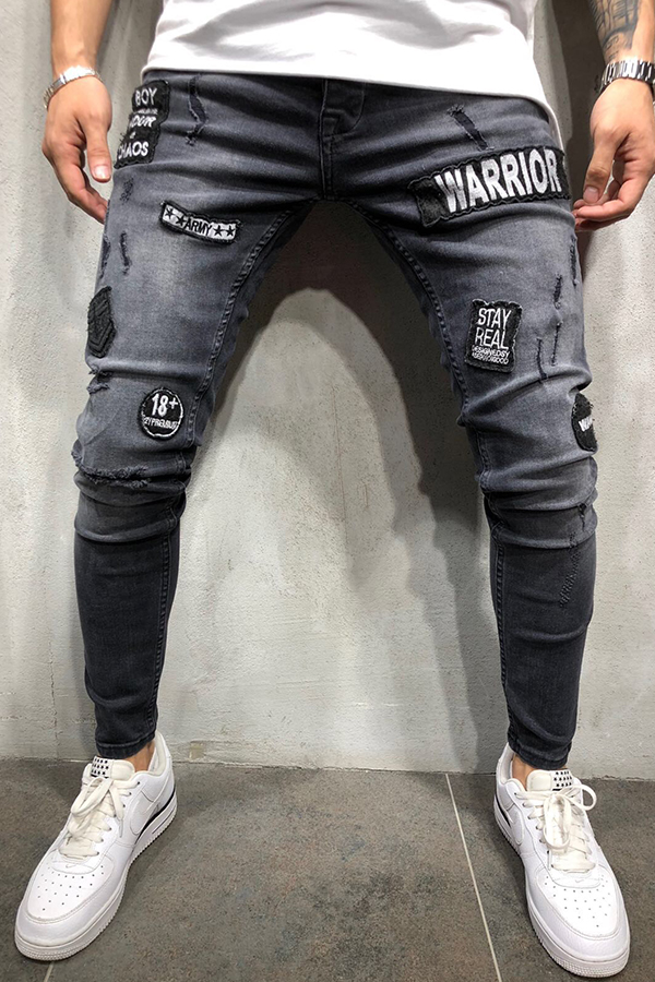 

Lovely Casual Patchwork Grey Jeans