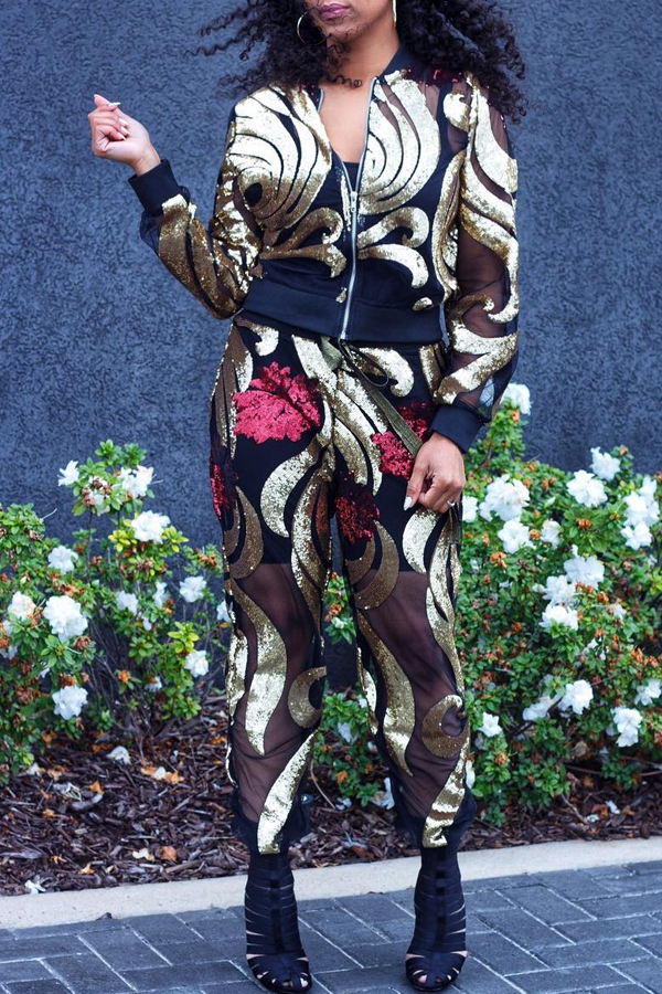 

Lovely Casual Printed Black Two-piece Pants Set