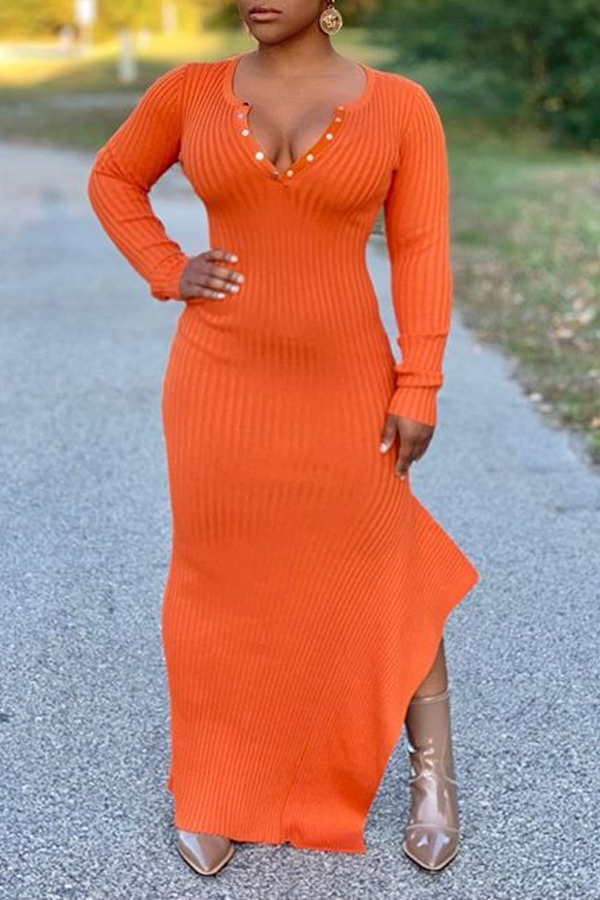 

Lovely Casual V Neck Skinny Jacinth Floor Length Dress