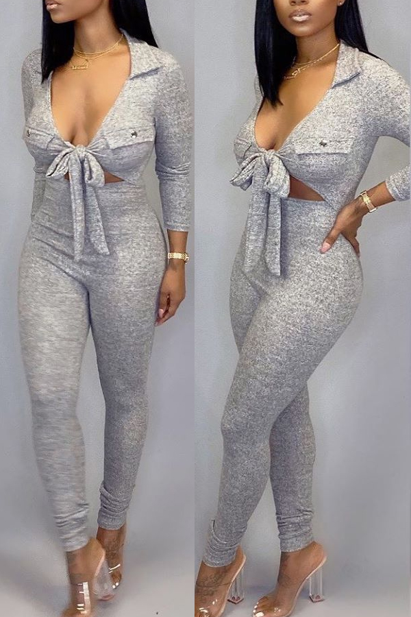 Cheap Jumpsuit Lovely Casual Deep V Neck Grey One-piece Jumpsuit