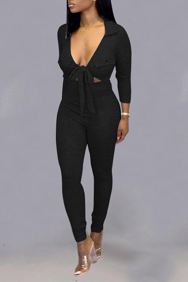 Cheap Jumpsuit Lovely Casual Deep V Neck Black One-piece Jumpsuit