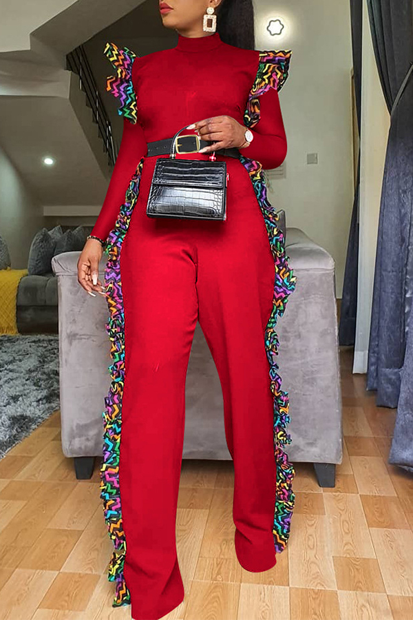 

Lovely Casual Patchwork Red One-piece Jumpsuit