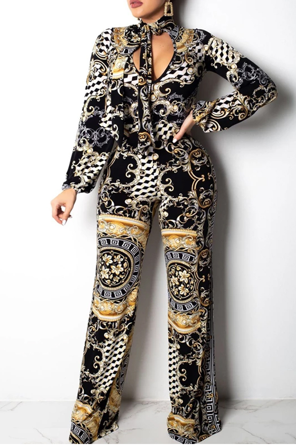 

Lovely Casual Printed Black One-piece Jumpsuit