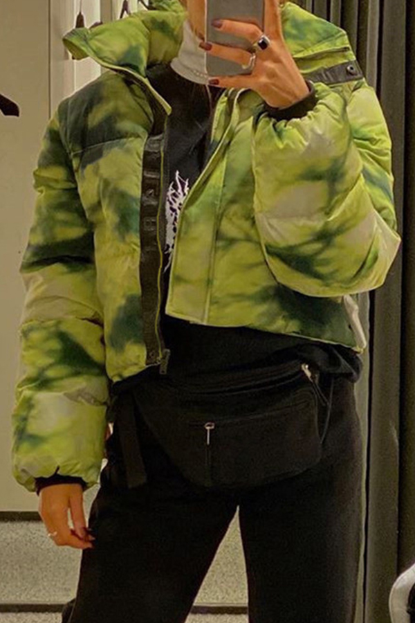 

Lovely Casual Turndown Collar Green Coat