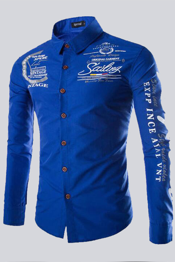 

Lovely Casual Letter Printed Royal Blue Shirt, Royalblue