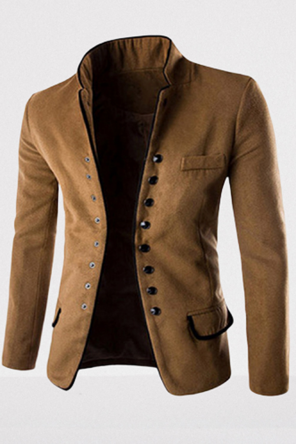 

Lovely Casual Mandarin Collar Buttons Design Khaki Formal Wear