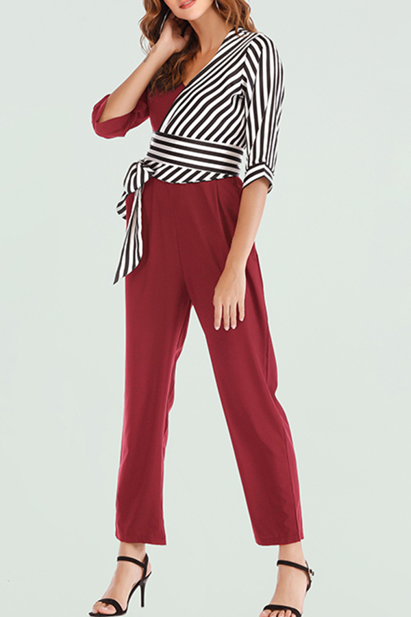 

Lovely Casual Patchwork Red One-piece Jumpsuit