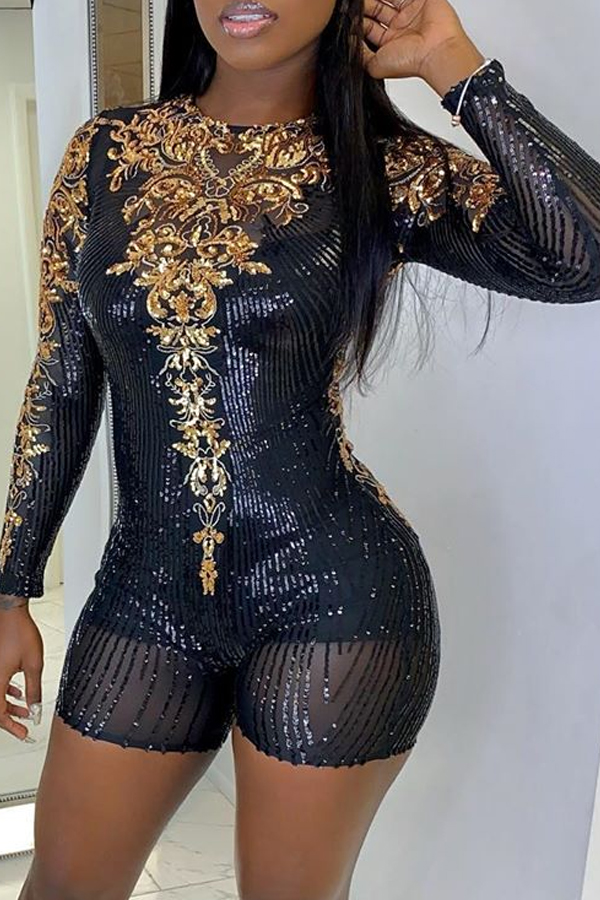 Cheap Rompers Lovely Sexy Sequined Black One-piece Romper