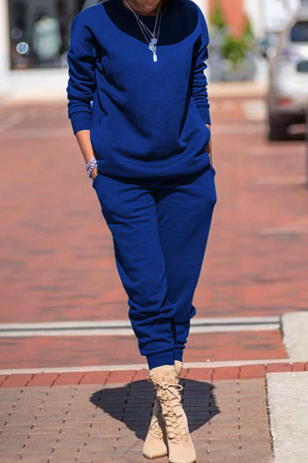 

Lovely Leisure Basic Blue Two-piece Pants Set