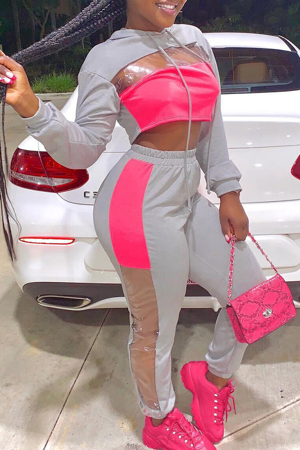 

Lovely Casual Patchwork Grey Two-piece Pants Set