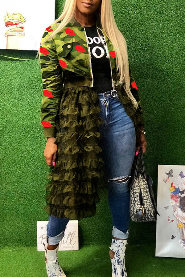 

Lovely Casual Camouflage Printed Patchwork Coat, Camo