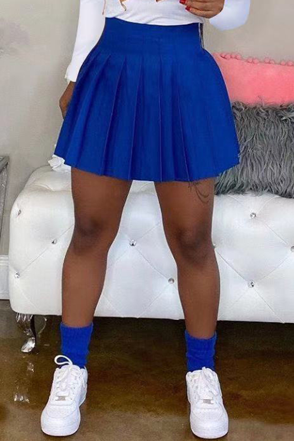 

Lovely Casual Ruffle Design Blue Mini Skirt