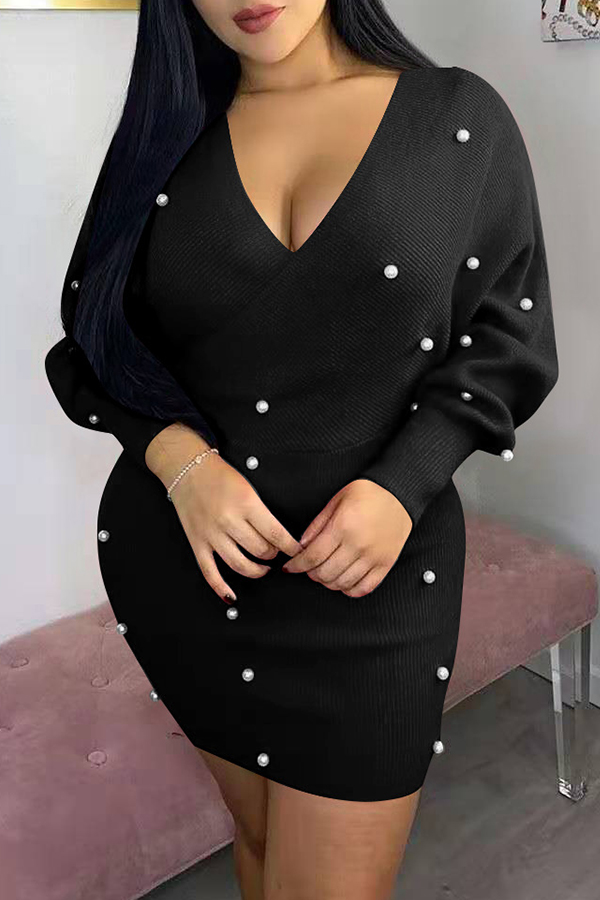 

Lovely Sweet V Neck Black Mini Dress